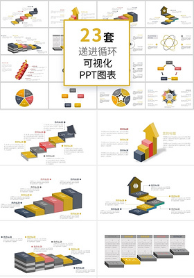 低饱和度色递进循环可视化PPT图表循环关系图表