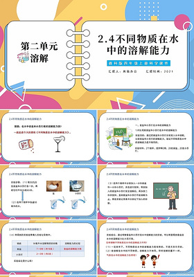 简约彩色不同物质在水中的溶解能力小学科学课件PPT