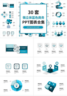 微立体蓝色商务PPT图表合集PPT模板宣传PPT动态PPT商务图表